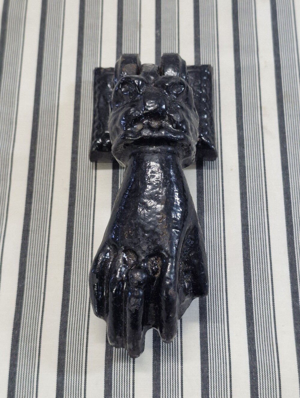 Vintage 7" Cast Iron Hand Door Knocker Black Antique Style Front Door Hardware